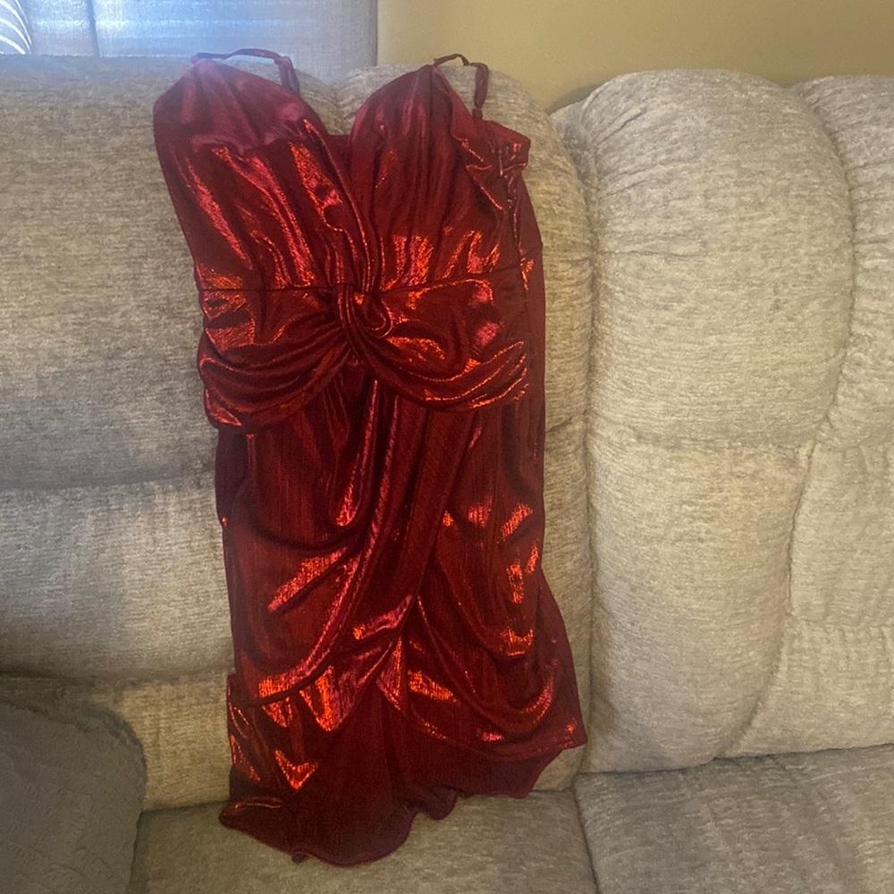 Shiny red dress spaghetti straps